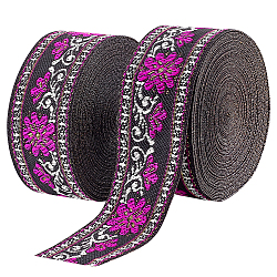 Ethnic Style Embroidery Polyester Ribbons, Jacquard Ribbon, Tyrolean Ribbon, Garment Accessories, Flower Pattern, Magenta, 1-1/4 inch(33mm), 0.5mm, about 7.66 Yards(7m)/pc(OCOR-WH0070-10D-01)
