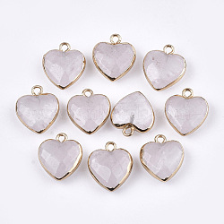 Electroplate Natural Quartz Crystal Pendants, with Cadmium Free & Nickel Free & Lead Free Iron Findings, Faceted, Heart, Golden, 16~17x14~15x6~7mm, Hole: 1.8mm(X-G-T112-03I)