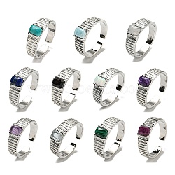 Natural Gemstone Adjustable Rings, with Platinum Brass Findings, Long-Lasting Plated, Jewely for Women, Rectangle, Adjustable(RJEW-K269-12P)
