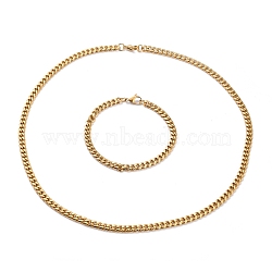 304 Stainless Steel Curb Chains Bracelets & Necklaces Jewelry Sets, with Lobster Claw Clasps, Golden, 23-5/8 inch(60cm), 9-1/8 inch(23cm), 6mm(SJEW-I206-02A-G)