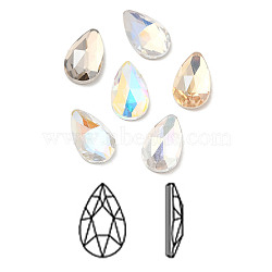 K9 Glass Rhinestone Cabochons, Flat Back & Back Plated, Faceted, Teardrop, Mixed Color, 12x7x4mm(RGLA-N002-16A)