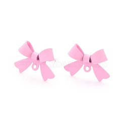 Alloy Stud Earring Findings, with 925 Sterling Silver Pins and Loop, Bowknot, Pearl Pink, 11x15x4mm, Hole: 1.2mm, Pin: 0.7mm(EJEW-J102-08D)