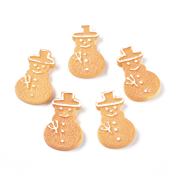 Christmas Theme Resin Cabochons, for Jewelry Making, Snowman Shaped Biscuit, Imitation Food , Orange, 28x18x4.5mm