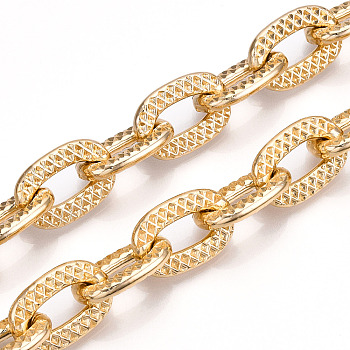 Aluminum Textured Cable Chain, Oval Link Chains, Unwelded, Light Gold, 22.5x15.5x4mm