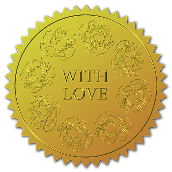 Self Adhesive Gold Foil Embossed Stickers, Medal Decoration Sticker, Flower Pattern, 5x5cm