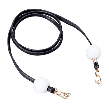 PU Leather Chain Bag Strap, with Resin Beads & Alloy Clasps, Bag Replacement Accessories, Black, 122x0.85x0.3cm