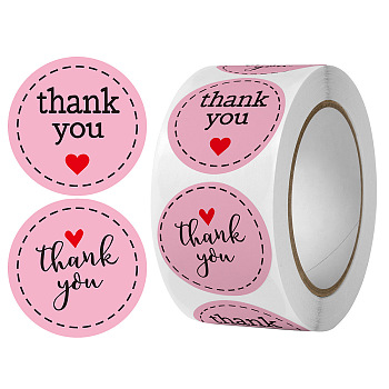 Thank You Flat Round Self Adhesive Paper Stickers Roll, for Party, Decorative Presents, Pearl Pink, 25mm