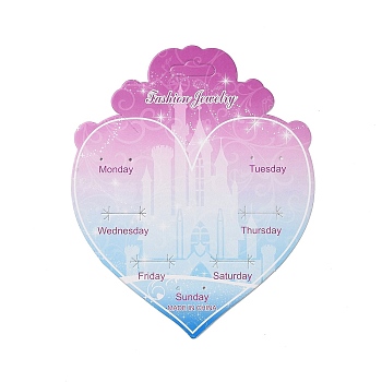 Gradient Color Heart Earring Display Cards, with Week, Violet, 15.55x12.9x0.04cm, Hole: 1.5mm