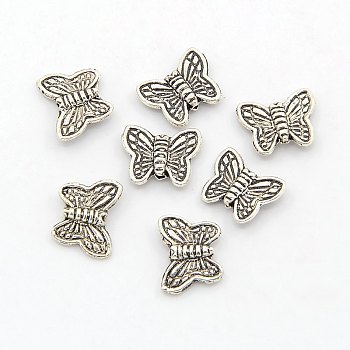 Tibetan Style Alloy Beads, Cadmium Free & Lead Free, Butterfly, Antique Silver, 8x10x3mm, Hole: 1mm
