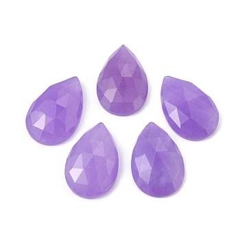 Natural Jade Cabochons, Faceted, Teardrop, Dyed, Lilac, 25x16x6mm