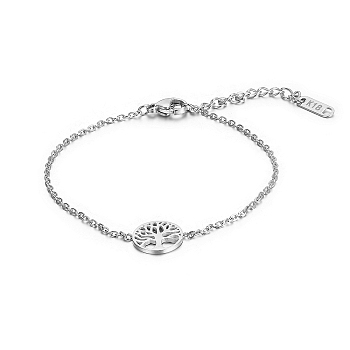 Stylish Stainless Steel Tree of Life Link Bracelet for Women's Daily Wear, Stainless Steel Color