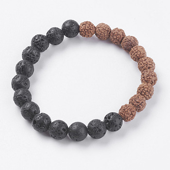 Natural Lava Rock and Rudraksha Beads Stretch Bracelets, 2 inch(51mm)