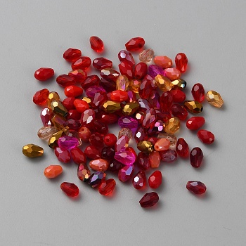 Glass Beads, Teardrop, Faceted, Mixed Style, Red, 6x4mm, Hole: 0.9mm, 98pcs/bag