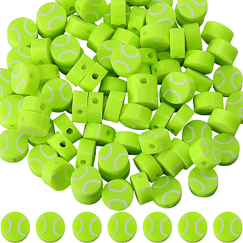 3 Bags Handmade Polymer Clay Beads, Sports Goods, Tennis, Green Yellow, 9~10mm, Hole: 1.6mm, 50pcs/bag