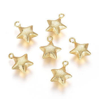 Brass Pendants, Textured, Long-Lasting Plated, Star, Real 18K Gold Plated, 15.5x12.5x5.5mm, Hole: 1.8mm
