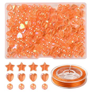 DIY Stretch Bracelet Making Kit, Including Heart & Star & Round Acrylic Beads, Elastic Thread, Orange Red, Beads: 6~10x3~6mm, Hole: 1~1.5mm, 200Pcs/box