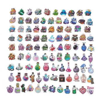 99Pcs 99 Styles Magic Bottle Theme Cartoon Paper Sticker Label Set, Adhesive Label Stickers, for Suitcase & Skateboard & Refigerator Decor, Mixed Color, 51~75x36.5~58.5x0.2mm, 1pc/style