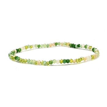 Faceted Round Glass Beads Stretch Bracelet for Teen Girl Women, Olive, Inner Diameter: 2-1/4 inch(5.7cm), Beads: 3x2mm