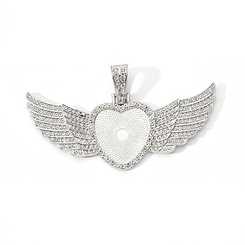 Alloy Pendant Cabochon Settings, with Crystal Rhinestone, Cadmium Free & Lead Free, Heart with Wing, Platinum, Tray: 23x25mm, 38.5x88x5mm, Hole: 16x6mm