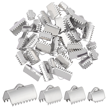 304 Stainless Steel Ribbon Crimp Ends, Stainless Steel Color, 6~9x6.5~13mm, Hole: 1.5mm, 40pcs/box