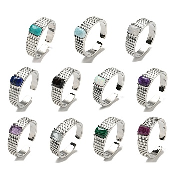Natural Gemstone Adjustable Rings, with Platinum Brass Findings, Long-Lasting Plated, Jewely for Women, Rectangle, Adjustable