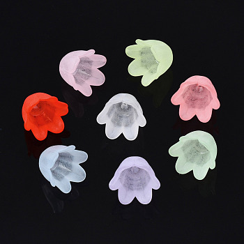 Transparent Acrylic Bead Caps, Frosted, Flower, 6-Petal, Mixed Color, 8x10.5x10.5mm, Hole: 1.4mm