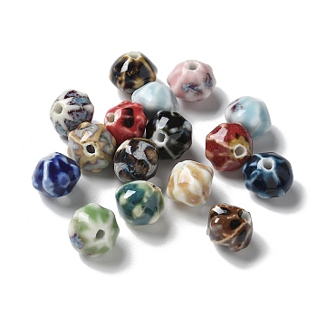 Vintage Porcelain Pumpkin Beads, Antique Style Glazed Ceramic Beads, Mixed Color, 12~13x10.5~11mm, Hole: 2mm
