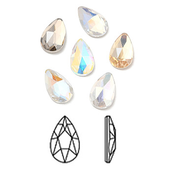 K9 Glass Rhinestone Cabochons, Flat Back & Back Plated, Faceted, Teardrop, Mixed Color, 12x7x4mm
