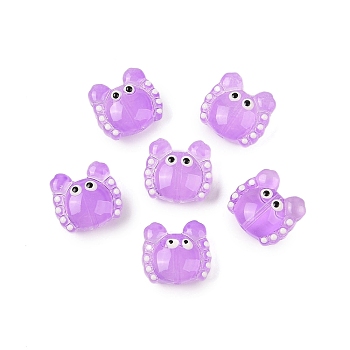 Transparent Glass Beads, Hand Drawn Beads, Crab, Lilac, 12.5x14x7mm, Hole: 1mm