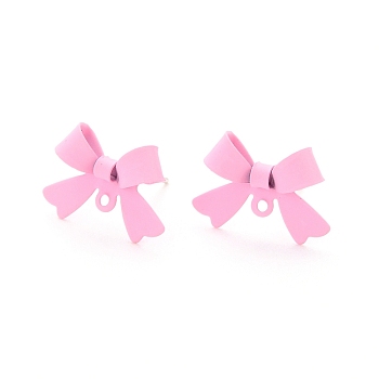 Alloy Stud Earring Findings, with 925 Sterling Silver Pins and Loop, Bowknot, Pearl Pink, 11x15x4mm, Hole: 1.2mm, Pin: 0.7mm