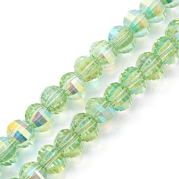 Electroplate Transparent Glass Beads Strands, Faceted, Rondelle, Yellow Green, 8x6mm, Hole: 1.2mm, about 80pcs/strand, 19.29''(49cm)