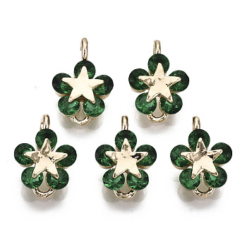 Brass Micro Pave Cubic Zirconia Charms, Flower, Long-Lasting Plated, Light Gold, Sea Green, 11.5x8x3.5mm, Hole: 1.2mm