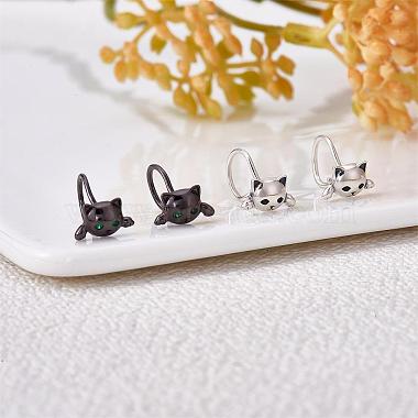 925 Sterling Silver Cute Cat Stud Earrings Half Huggie Hoop Earrings Zircon Stud Earrings Lovely Animal Ear Jewelry Gift for Women(JE1069A)-7