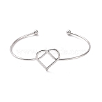 Non-Tarnish 201 Stainless Steel Wire Wrap Heart Open Cuff Bangle, Torque Bangle for Women, Stainless Steel Color, Inner Diameter: 2-7/8 inch(7.2cm)(BJEW-P285-02P)
