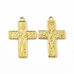 Ion Plating(IP) 304 Stainless Steel Pendants, Cross with Sunflower Charm, Real 18K Gold Plated, 35x23x1.8mm, Hole: 2.5mm(STAS-F290-14G)