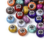 Opaque Acrylic Crackle European Beads, Large Hole Beads, with Brass Cores, Rondelle, Platinum, Mixed Color, 13.5~14x8.5~9.5mm, Hole: 5.5mm(GPDL-N006-01A-08)