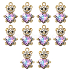 10Pcs Alloy Glass Pendants, Bear with Heart, Faceted, with Rhinestone, Plum, 21.1x14.3mm(GLAA-YW0005-41G-03)