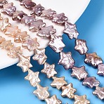 Natural Baroque Keshi Pearl Beads Strands, Nucleated Pearl, Star, Thistle, 9~14x9.5~14x2.5~6mm, Hole: 0.6mm, about 33~35pcs/strand, 14.96~15.16 inch(38~38.5cm)(PEAR-S020-Z03-02A)