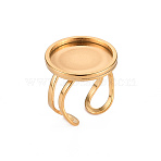 201 Stainless Steel Cuff Ring Findings, Round Bezel Cup Ring Settings, Laser Cut, Golden, Tray: 18mm, US Size 7 1/4(17.5)~US Size 8(18mm)(STAS-S080-040E-G)