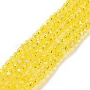 Electroplate Glass Beads Strands, Half Rainbow Plated, Faceted, Rondelle, Champagne Yellow, 4x3mm, Hole: 0.4mm, about 113~115pcs/strand, 41~42cm(EGLA-A034-T4mm-L02)