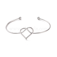 201 Stainless Steel Wire Wrap Heart Open Cuff Bangle, Torque Bangle for Women, Stainless Steel Color, Inner Diameter: 2-7/8 inch(7.2cm)(BJEW-P285-02P)