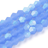 Imitation Jade Bicone Frosted Glass Bead Strands, Half AB Color Plated, Faceted, Cornflower Blue, 4x4mm, Hole: 1mm, about 82~85pcs/strand, 12.01~12.2 inch(30.5~31cm)(EGLA-A039-J4mm-MB04)