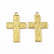 Ion Plating(IP) 304 Stainless Steel Pendants, Cross with Sunflower Charm, Real 18K Gold Plated, 35x23x1.8mm, Hole: 2.5mm(STAS-F290-14G)