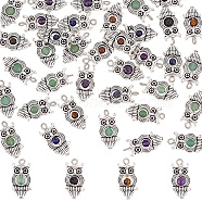 40Pcs Natural Mixed Stone Pendants, Owl Charm, with Antique Silver Tone Alloy Findings, Mixed Dyed and Undyed, 23x11.5x4.5mm, Hole: 1.7mm(G-AR0004-92)