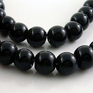 Glass Beads Strands, Round, Black, about 6mm in diameter, hole: 1mm, about 50pcs/strand, 13 inch(X-GR6mm27Y)