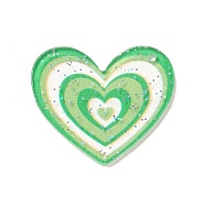 Transparent Plastic Pendants, Random Hole Left or Right, with Sequin, Heart, Lime, 28.5x30x1.5mm, Hole: 1.5mm(KY-P014-01E)