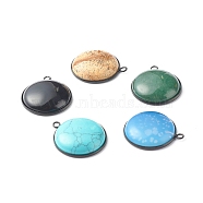 Handmade Natural & Synthetic Gemstone Pendants, with Gunmetal 304 Stainless Steel Settings, Half Round, 30x26.5x7.5mm, Hole: 2.2mm(PALLOY-JF00793)