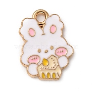 Alloy Enamel Pendants, Golden, Rabbit with Cake, White, 17.5x13x1.2mm, Hole: 2mm(FIND-CJC0003-83G)