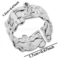 Non-Tarnish Minimalist Flower 304 Stainless Steel Cuff Rings, Wide Band Open Rings(RS4227-1)