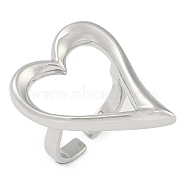 Hollow Heart Brass Open Cuff Ring, for Women, Platinum, Haert: 25x31.5mm, Adjustable(RJEW-Q819-29P)